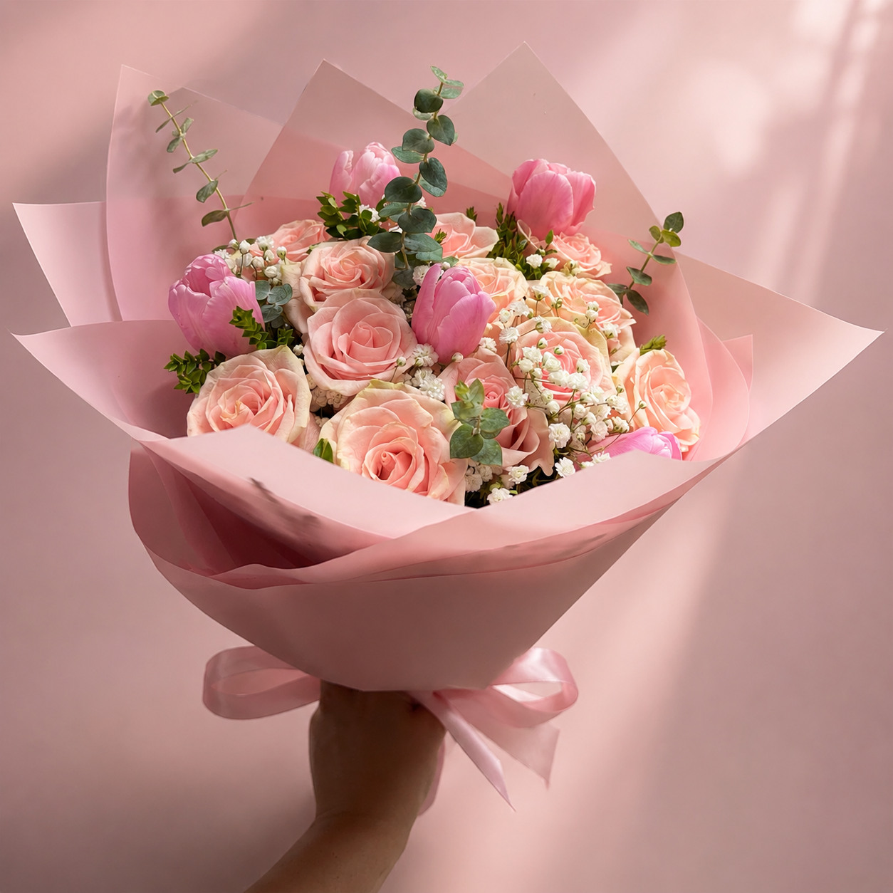 Ramo de tulipanes y rosas