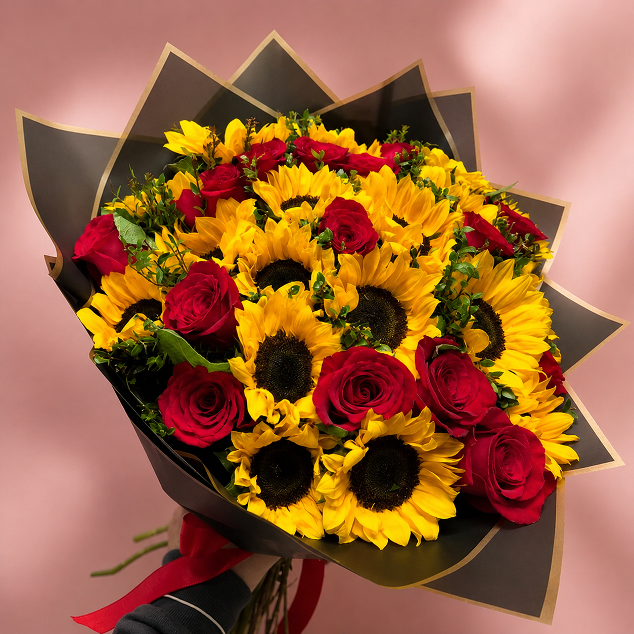 Ramo de 15 girasoles y 15 rosas