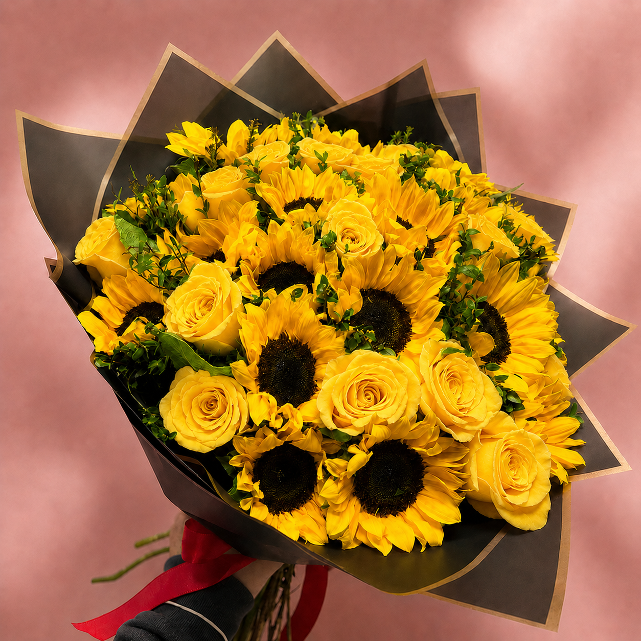 Ramo de 15 girasoles y 15 rosas
